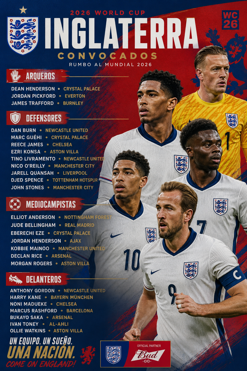 Inglaterra sueña con volver a la gloria mundial
